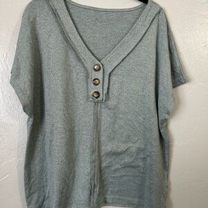 Casual Gray V-Neck Top with Buttons